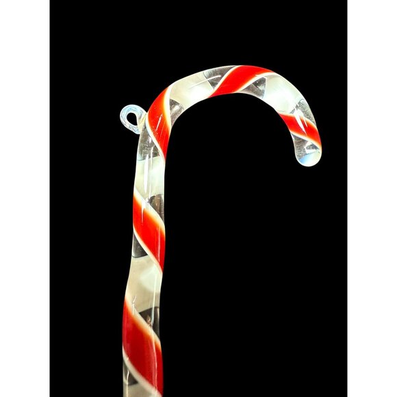 Vintage 2X Handcrafted Blown Glass Red & White Striped Candy Cane Ornaments - Picture 2 of 4